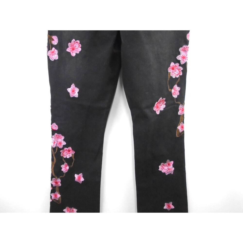 Manfinity Cherry Blossom Embroidered Stacked Jeans Womens Black Denim Size 28 - Picture 7 of 9